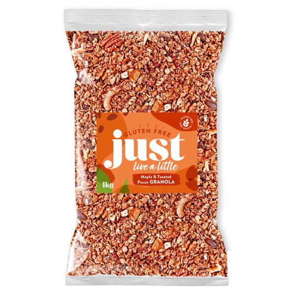 Granola de Nozes Pecan e Xarope de Ácer Gluten Free Just Live A Little 1kg